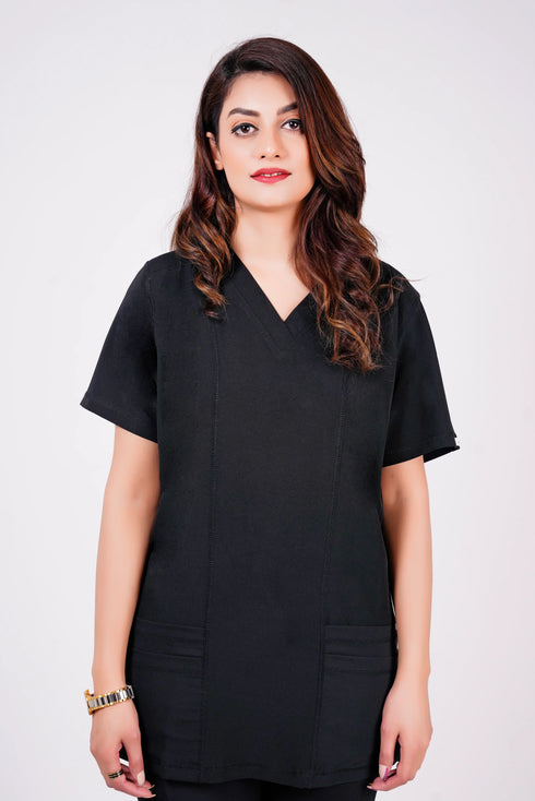 Women 4 pocket v Neck Scrubs with jogger pent Black